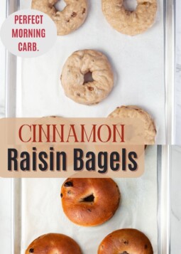 Homemade bagels filled with raisins and cinnamon.