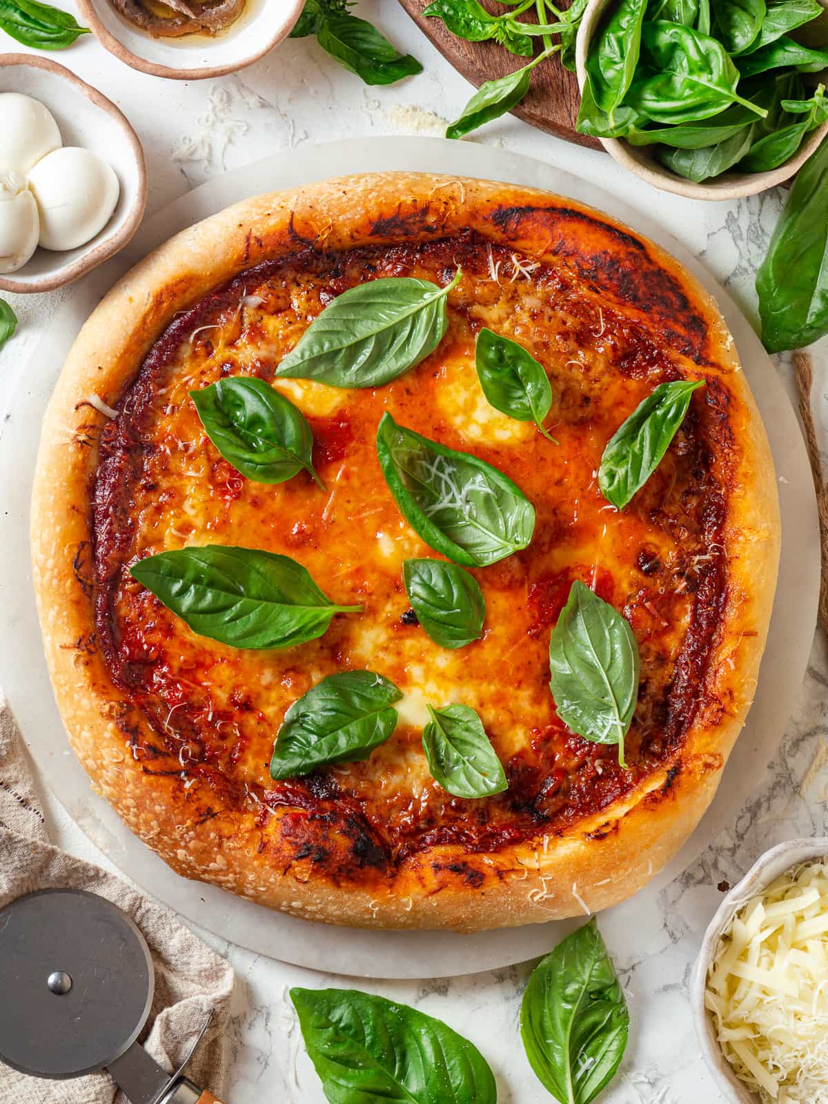 Fully baked sourdough discard pizza with crispy crust and gooey toppings.