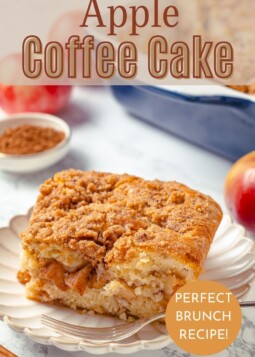 Tender apple coffee cake recipe baked until golden with soft vanilla cake and crumb topping.