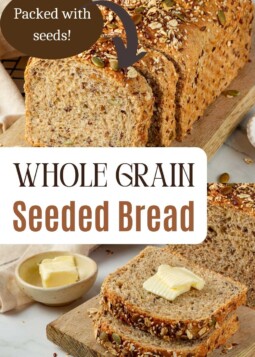 Sliced whole grain seeded bread with oats, soft crumb for sandwiches and toast.