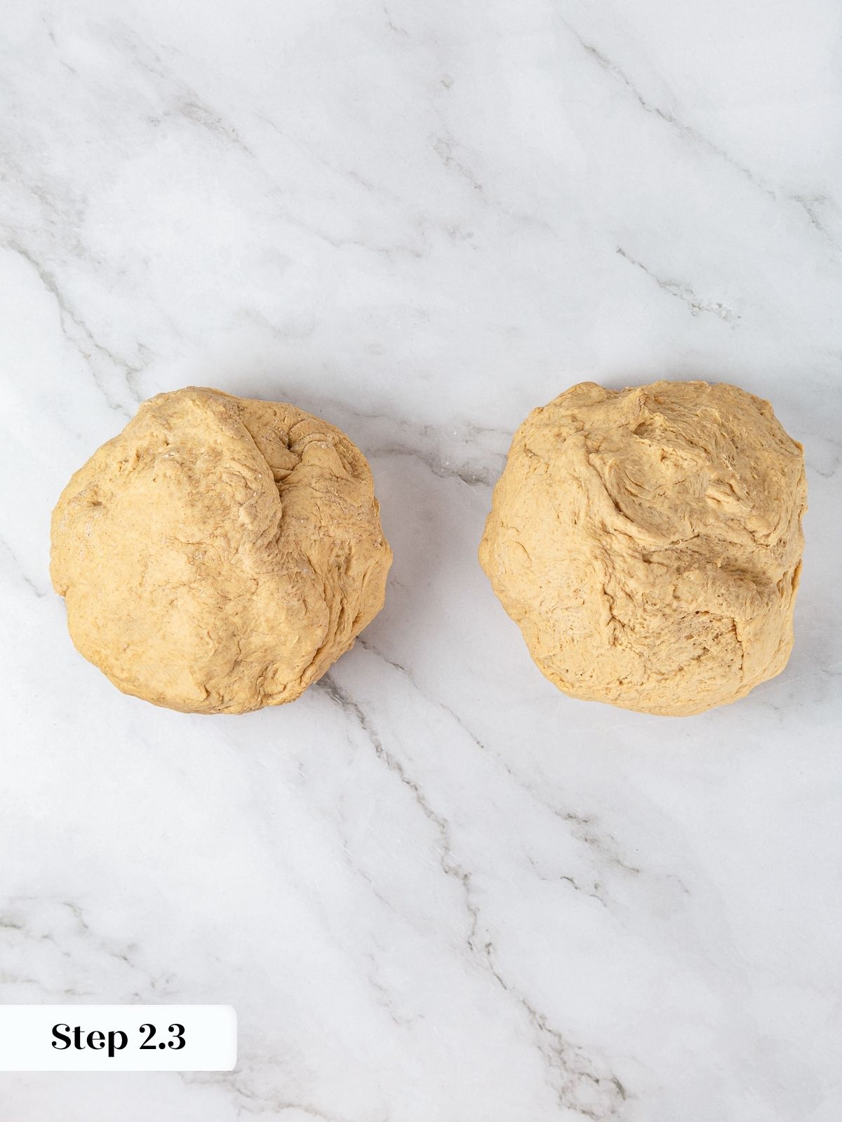 Divided rye dough portions on work surface.