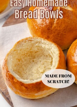 Golden brown bread bowls grouped together after baking and ready to serve for a cozy dinner.