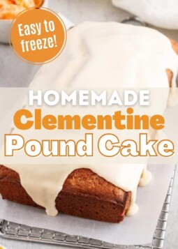 Soft golden brown clementine pound cake with thick vanilla icing.