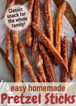 Classic crunchy pretzel rods covered in salt.