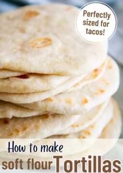 Stack of soft and fluffy homemade flour tortillas.