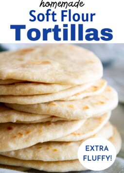 Stack of soft and fluffy homemade flour tortillas.