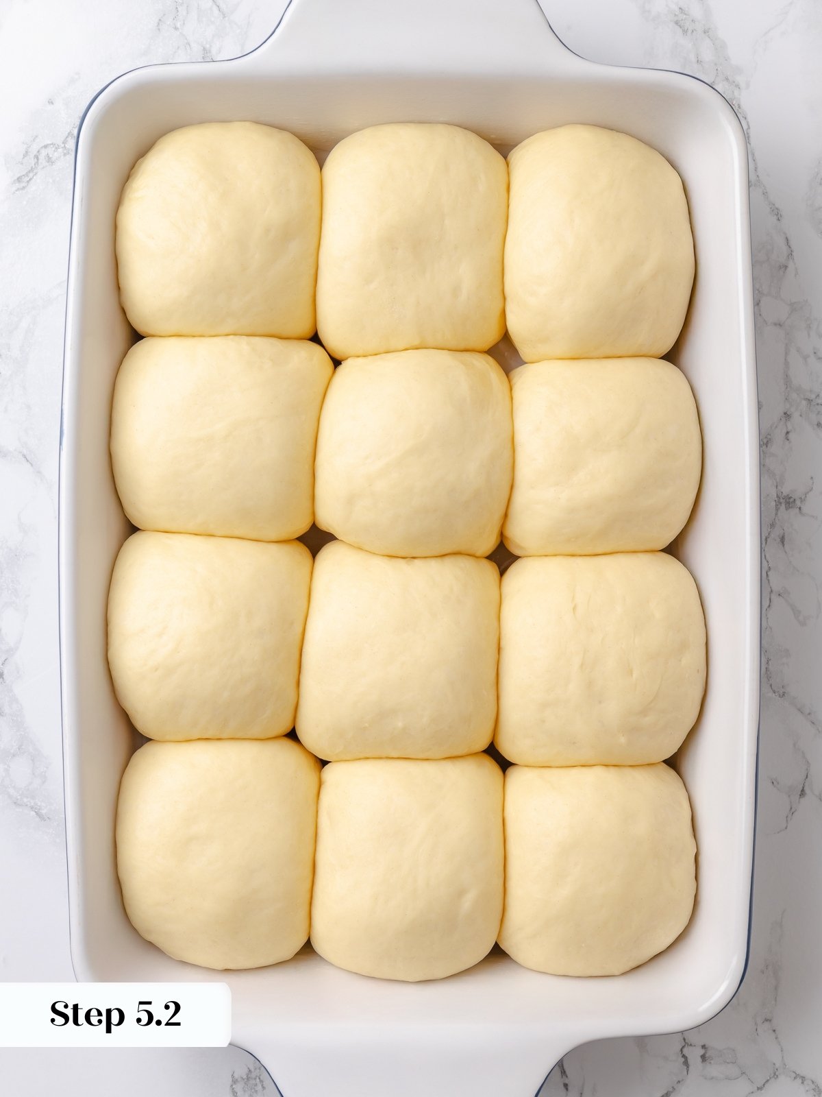 Fully proofed dough balls risen and touching, ready to bake.