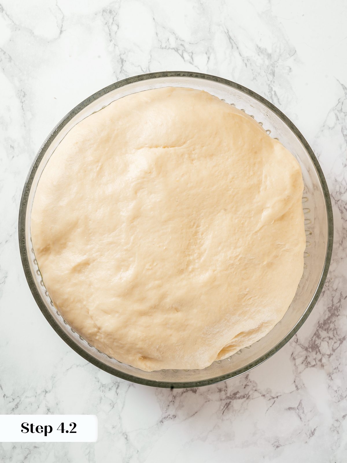Milk bread dough doubled in size after first proof in bowl.