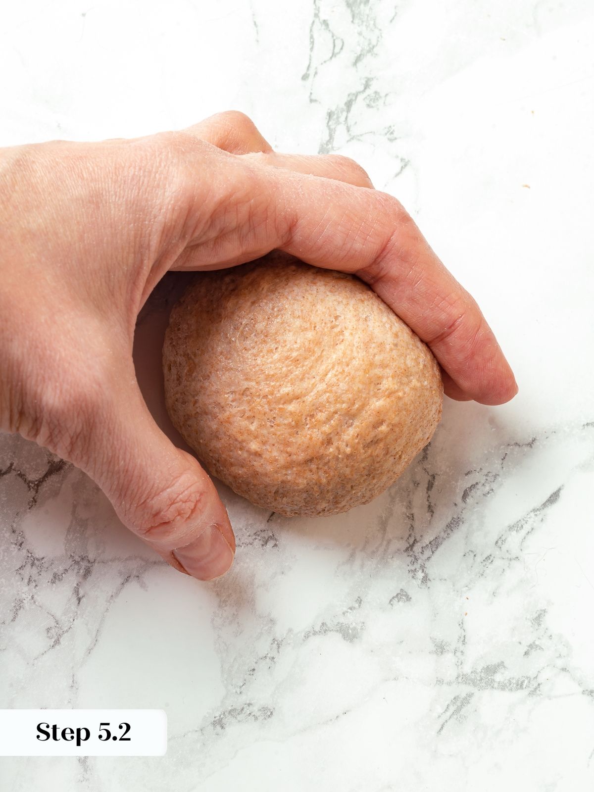 Smooth shaped whole wheat dough ball ready for proofing.