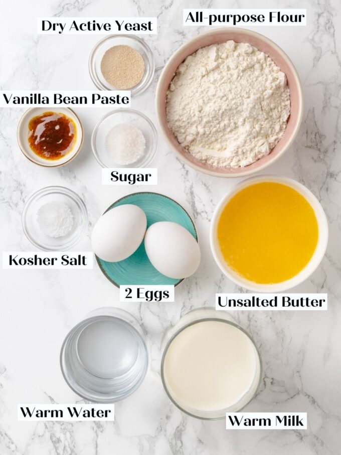 Everything for these belgian waffles measured out, including the yeast that drives their crisp texture.