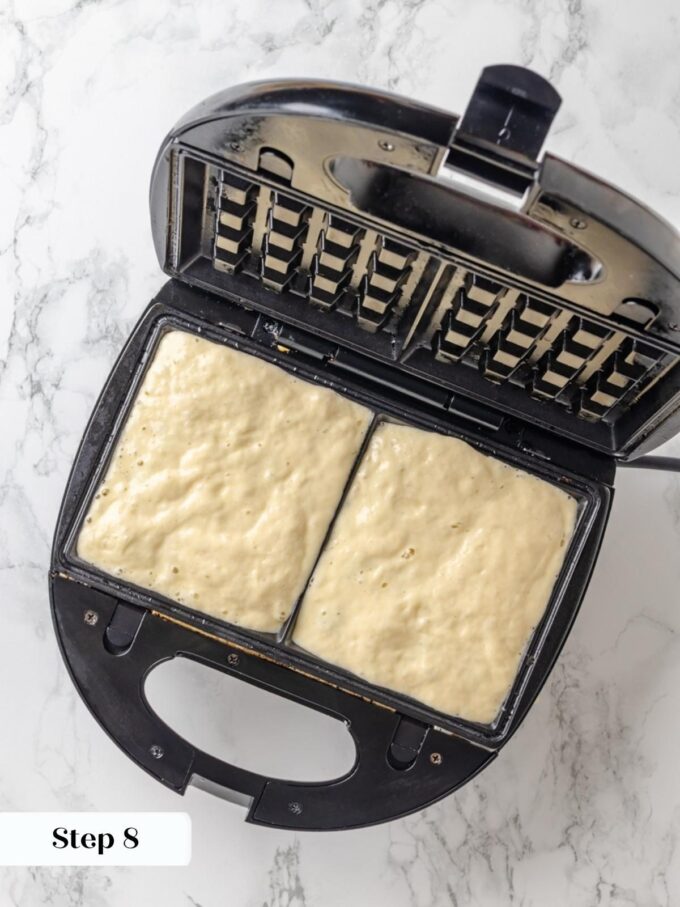 Deep wells in a hot Belgian iron give these belgian waffles their signature crisp, golden ridges.