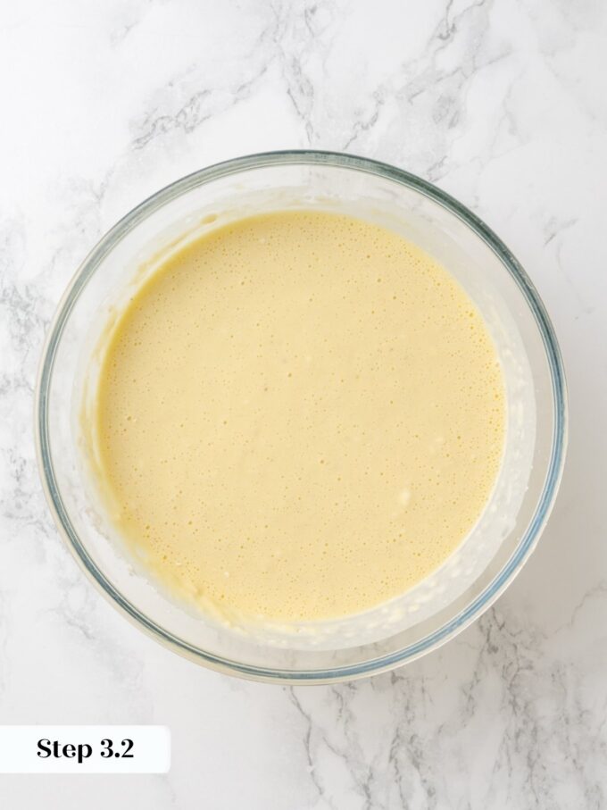 Once only a few lumps remain, the belgian waffle batter is ready for its overnight rest.