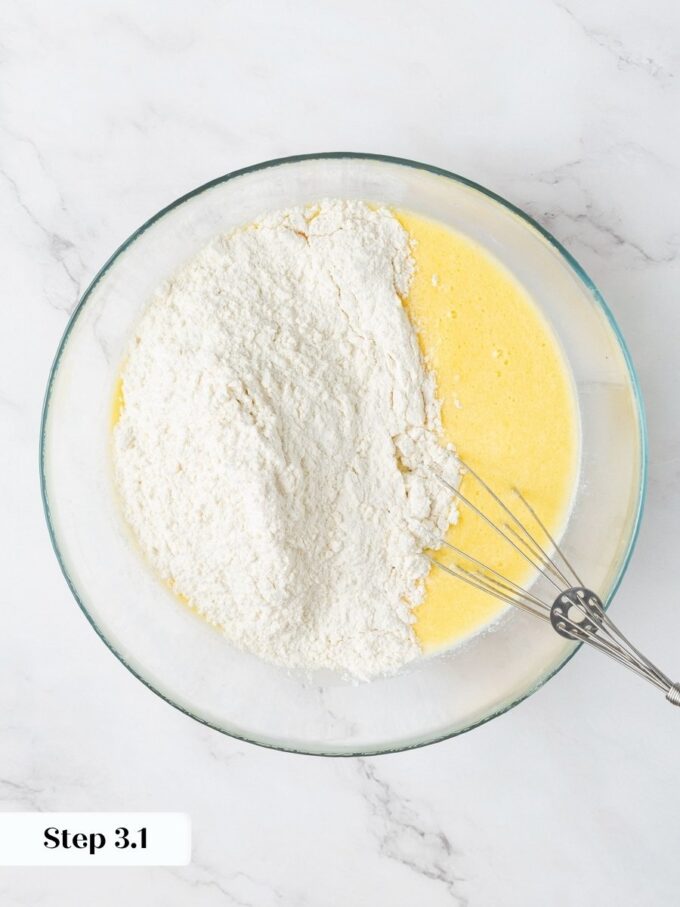 Adding the dry mix to the wet all at once keeps this buttermilk pancake recipe quick.