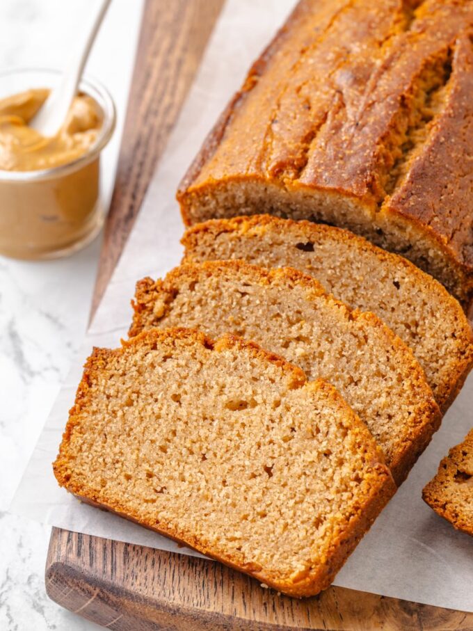 This tender, even crumb is what coconut oil delivers in a moist peanut butter bread.