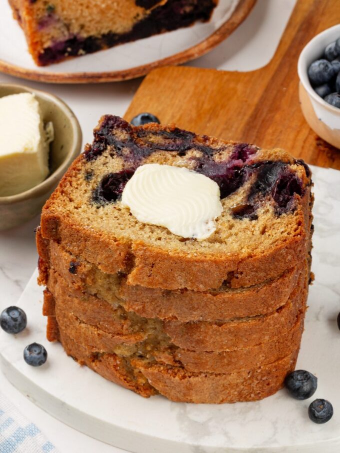 Served with softened butter, warm blueberry bread makes an easy breakfast or afternoon snack.