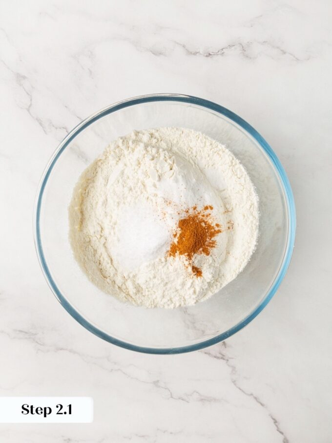 Blending these dry ingredients evenly keeps the leavening balanced for a tender blueberry bread crumb.