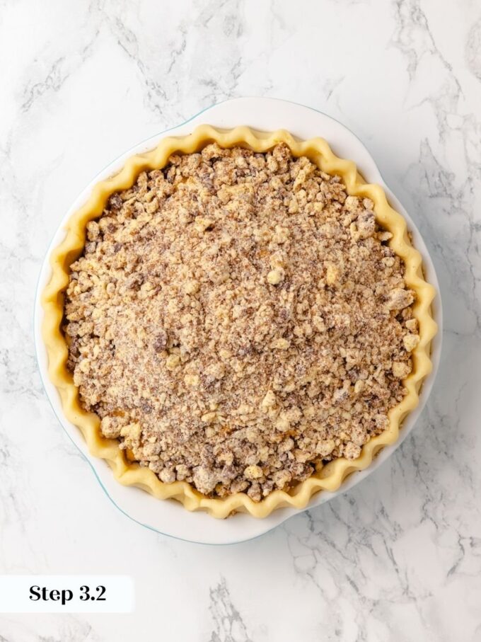Full crumb coverage bakes into the crisp Dutch streusel topping on this caramel apple pie.