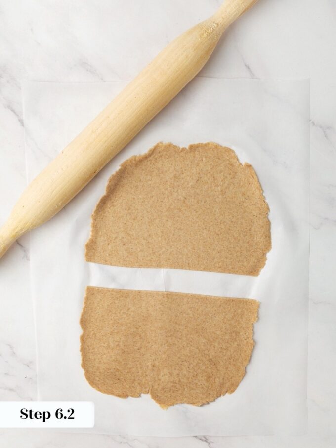 Halving the sheet lets you roll each piece thinner still, pushing knackebrod toward true crispness.