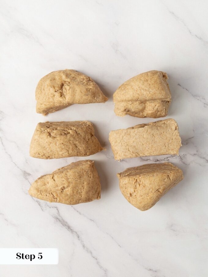 Dividing into six keeps each knackebrod portion small enough to roll out genuinely paper-thin.