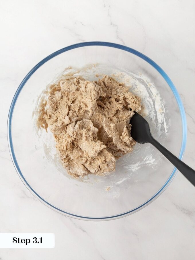The dough looks rough at this stage; knackebrod never develops the silky feel of bread.