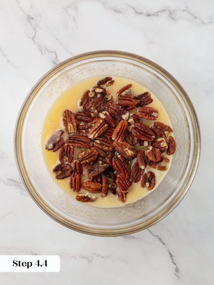 Lightly toasting the pecan halves first deepens their flavor across the whole pumpkin pecan pie topping.