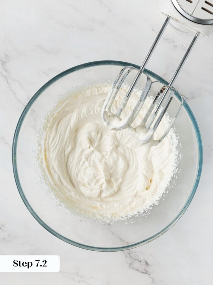 Stopping at soft peaks keeps the pumpkin pecan pie topping light and airy rather than grainy.