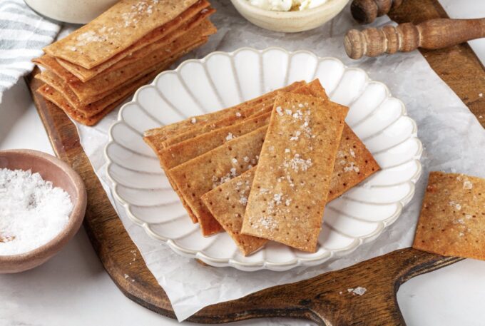 Plated simply, sourdough crispbread works as a starter cracker for cheese, dips or smoked fish.