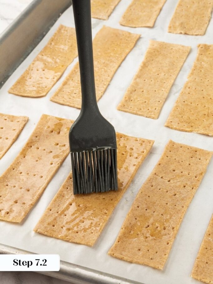 Buttering before baking gives sourdough crispbread its golden colour and helps flaky salt stick.