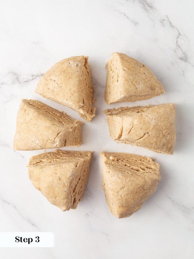 Dividing into six keeps each piece small enough to roll sourdough crispbread genuinely paper-thin.