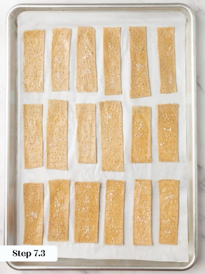 Maldon salt goes on before the oven so it fuses into each sourdough crispbread.