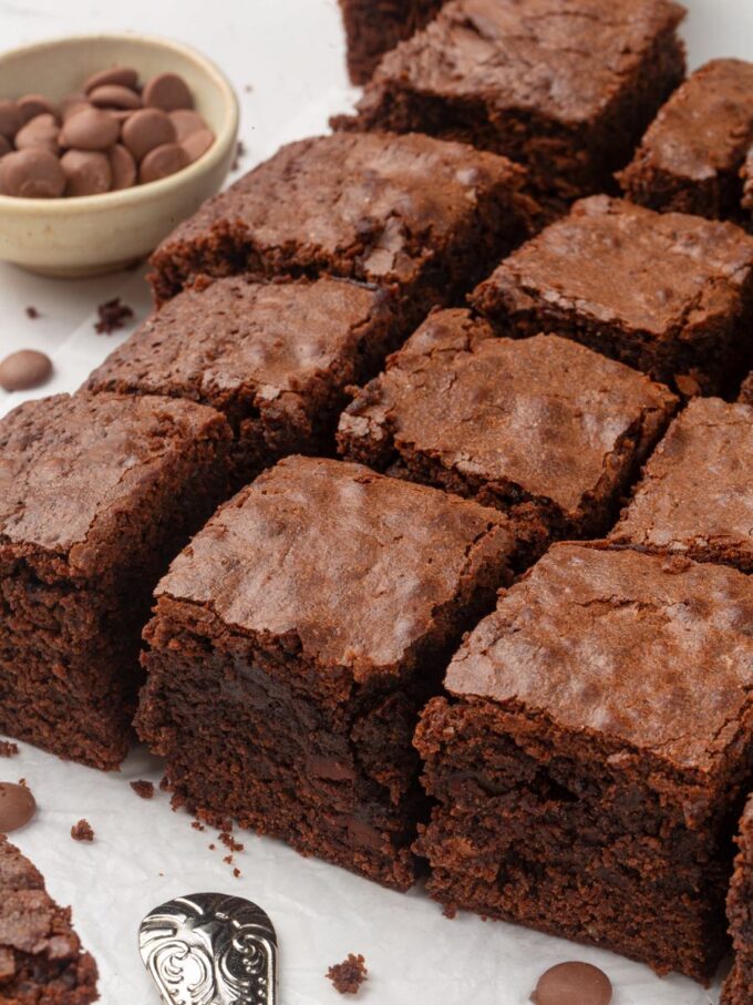 Set out this way, sourdough discard brownies are the easiest thing to carry to a potluck.