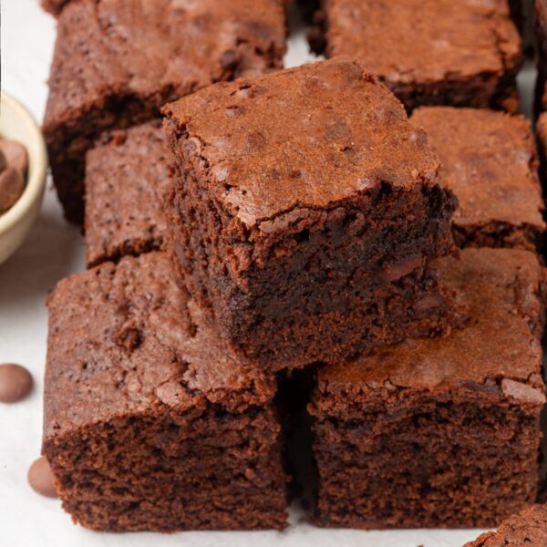 Cut cleanly with a wiped blade, these sourdough discard brownies hold a sharp edge every time.
