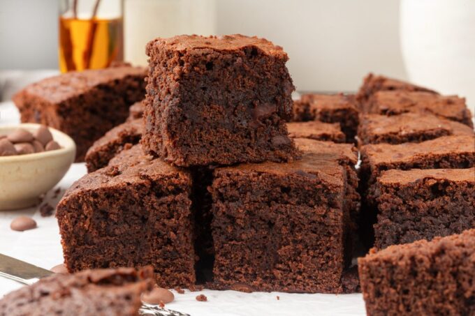Bittersweet chocolate and a full cup of starter balance each other in these sourdough discard brownies.