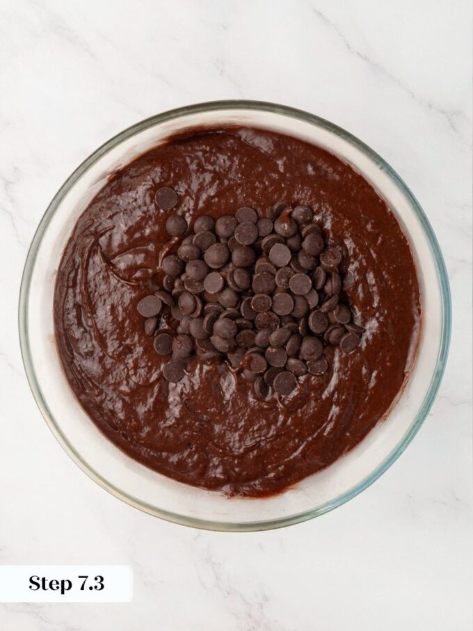Chips go in last so they stay whole and pocket through the sourdough discard brownies.