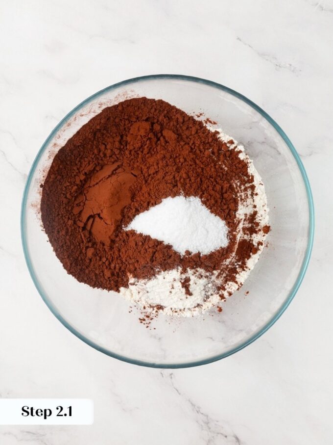 Measuring the dry ingredients first keeps the sourdough discard brownies batter from being overworked later.