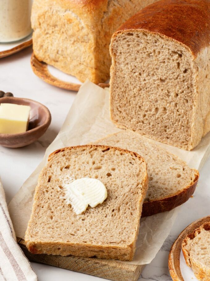 Smoked salmon or aged cheese would sit just as well on this sourdough rye bread.
