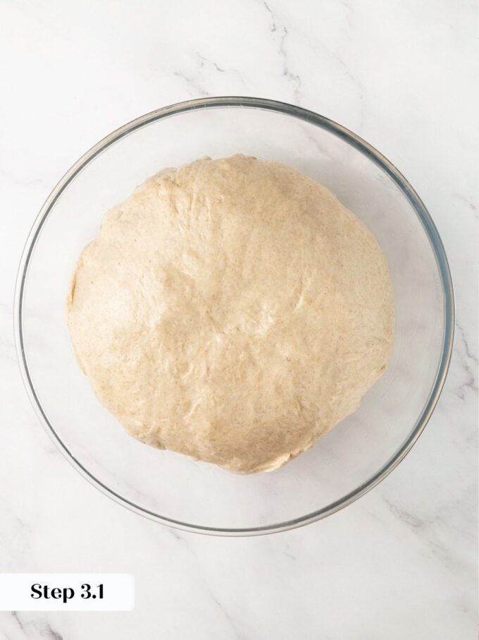 Oiling the bowl first keeps sourdough rye bread dough from sticking as it bulk proofs.