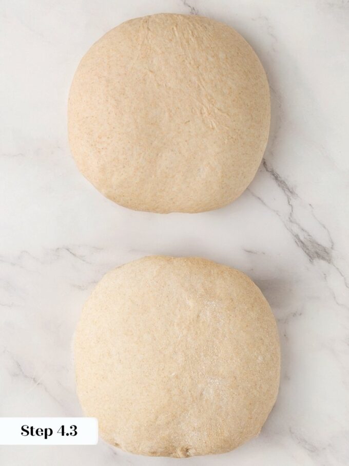 Seam side down lets each sourdough rye bread round settle before the final shaping.