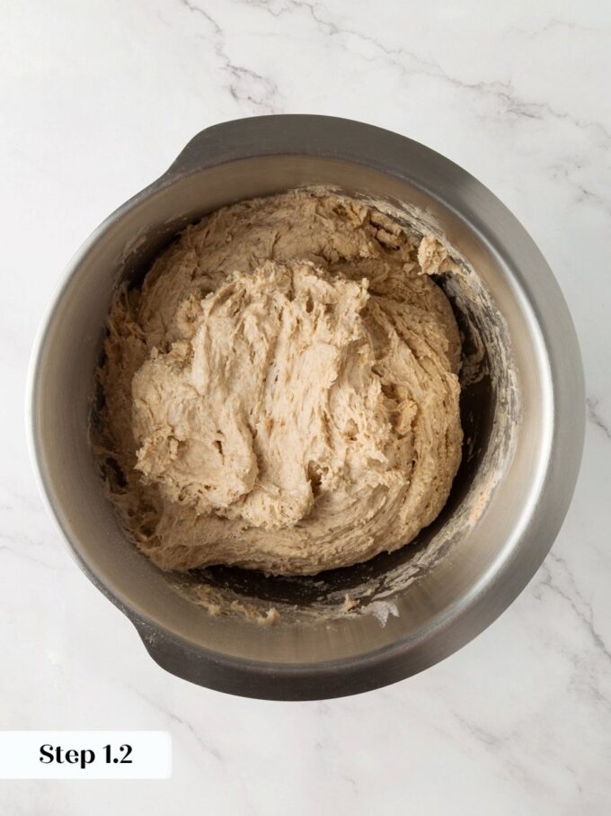 Rough and uneven at this stage is exactly right for sourdough rye bread dough.