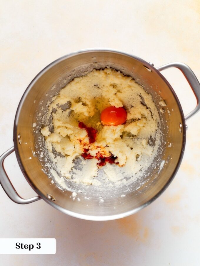 Beating in the egg and vanilla adds richness and aroma to the strawberry muffin recipe batter.