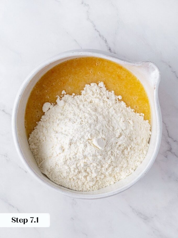 Adding the dry all at once means fewer strokes, and fewer strokes means tender orange bread.