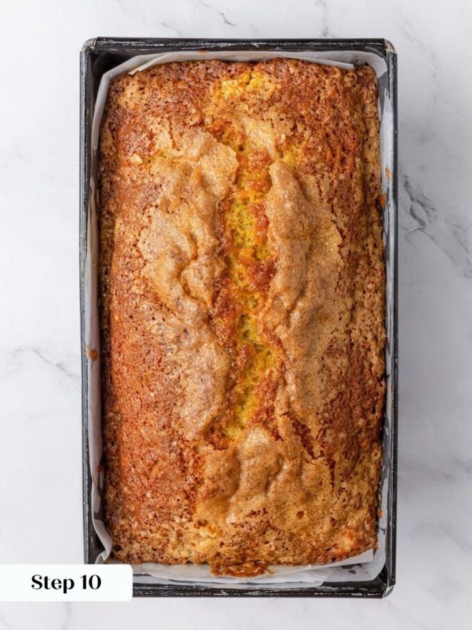 Pull it as soon as a tester shows clinging crumbs; overbaking dries this orange bread out.