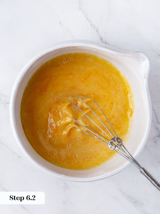 A smooth emulsion at this stage is what keeps the orange bread tender rather than greasy.