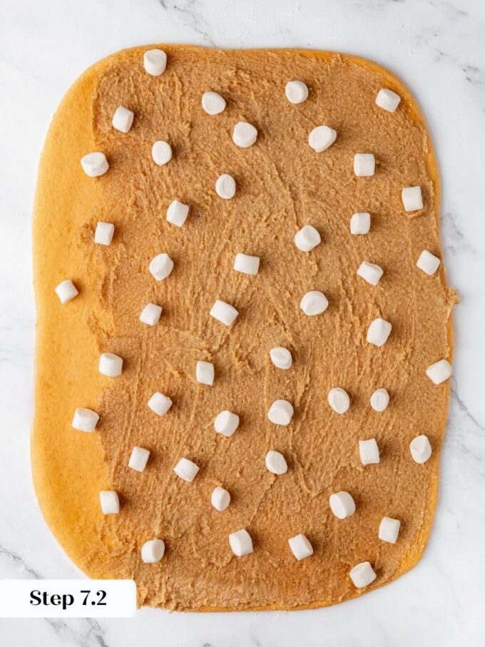 These marshmallows melt as they bake, giving sweet potato cinnamon rolls their gooey casserole style centre.