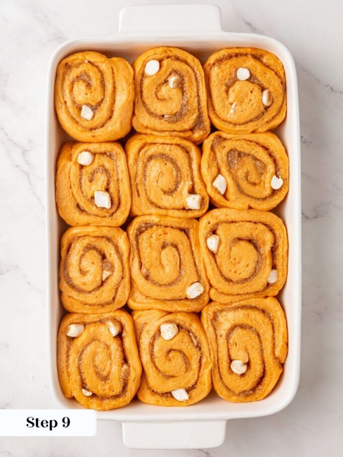 Thirty minutes at room temperature is all sweet potato cinnamon rolls need before the oven.