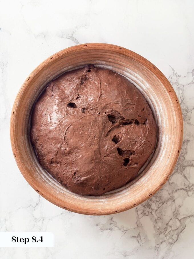 Cold fermentation builds complex flavor and holds the airy structure that defines chocolate sourdough bread.