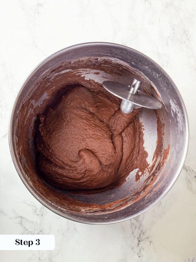 Full gluten development at this stage gives chocolate sourdough bread its characteristic chewy open crumb structure.