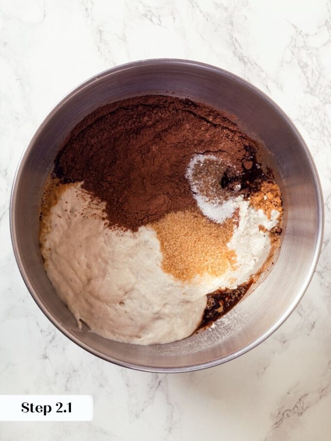 Before blending begins, these are the essential dry elements that build chocolate sourdough bread flavor.