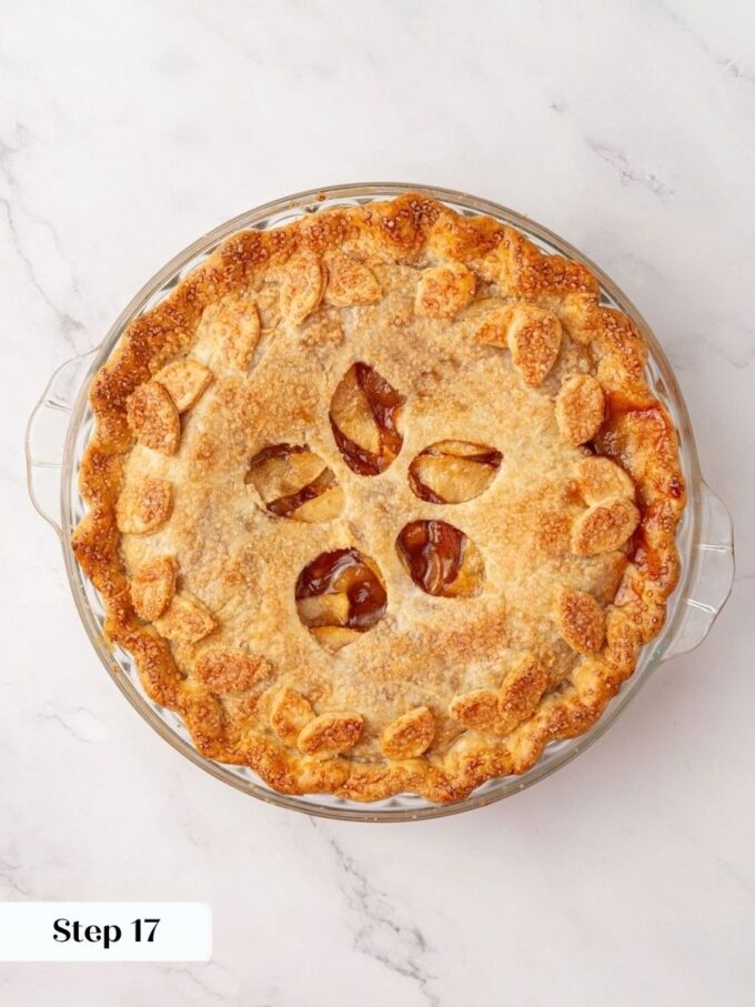 When juices bubble in the center, the homemade apple pie filling has fully set.