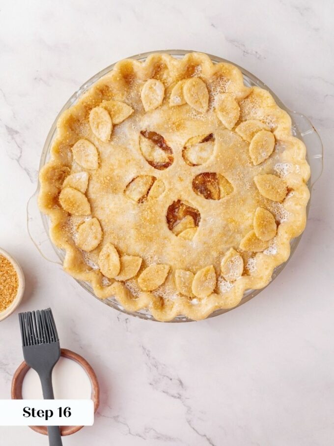 Cream wash and turbinado sugar give homemade apple pie a crunchy, glittering golden top.